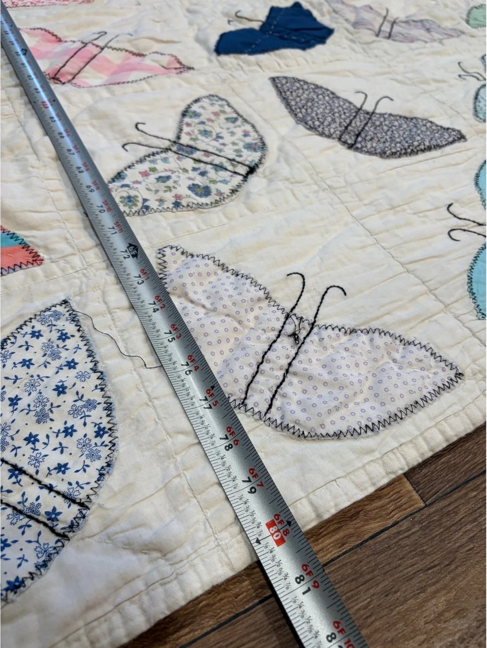 Handmade Butterfly Patchwork Quilt with Colorful Appliqué